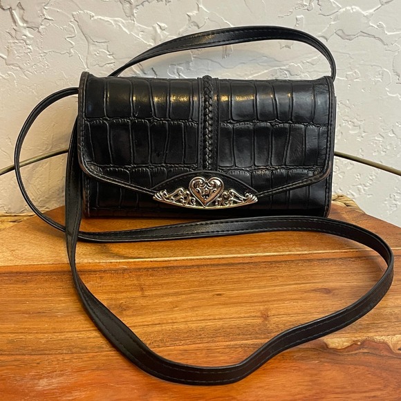 Brighton Black Leather Embossed Crossbody Purse - Picture 2 of 11
